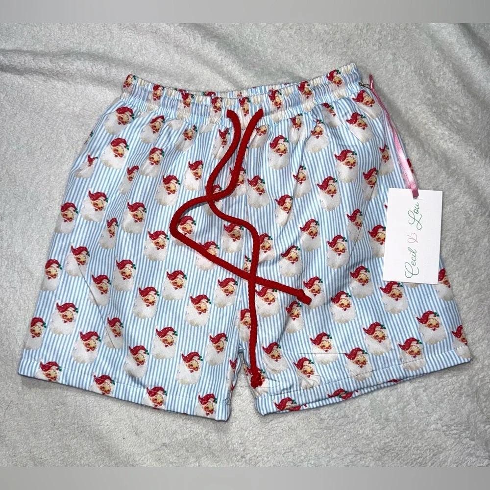 Cecil and Lou Santa Claus print swim trunks, size 7, NWT